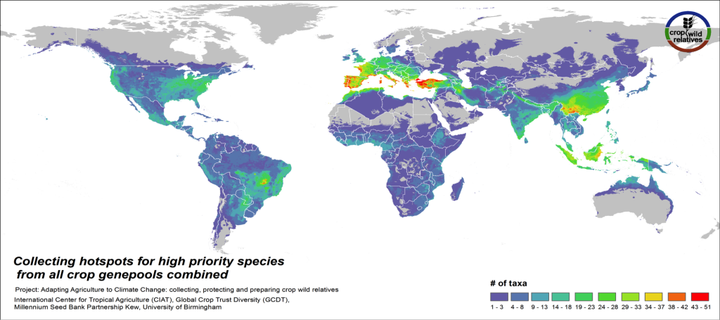 Figure 5. Collecting hotspots of high priority species for all crop genepools combined